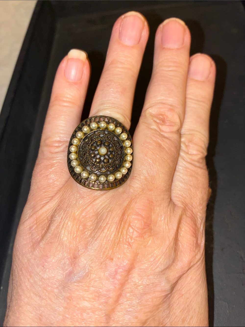 Vintage-Inspired Gold Pearl Cluster Statement Ring